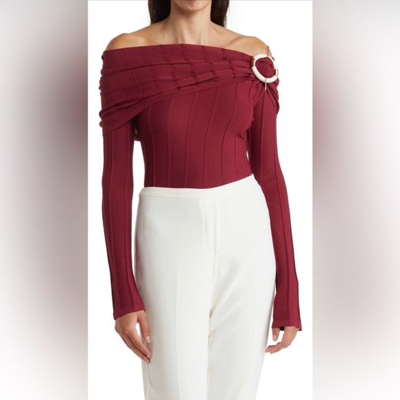 NICHOLAS Tops - NICHOLAS Aglaia Drape Knit Drop One Shoulder Top Sangria New medium BRAND NEW